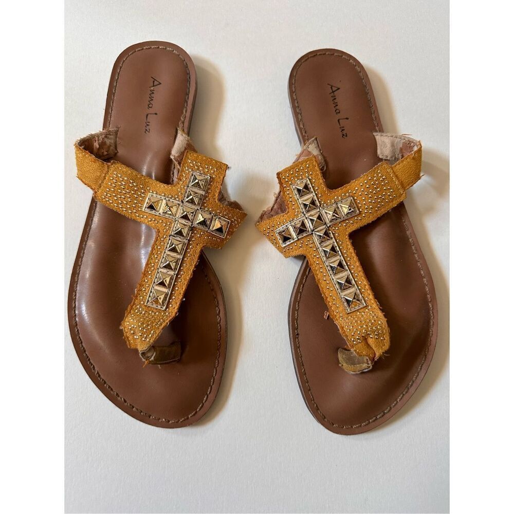 Anna Luz Gold faux suede sandal with embellishments